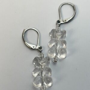 Earrings Gummy Bears Cute Acrylic Clear Silver Tone Hooks